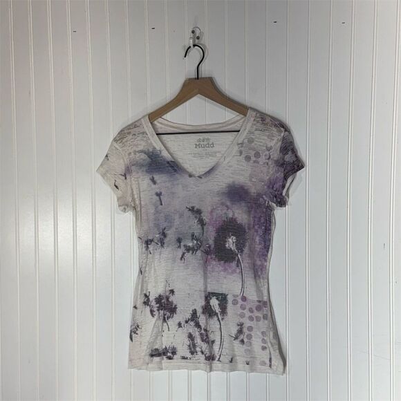 Mudd L burnout tee dandelion graphic Y2K naturecore goblincore fairy grunge - Picture 1 of 6